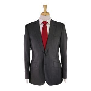 Michael Andrews Bespoke Gray Herringbone Wool 2-Btn Slim Fit Suit 36S